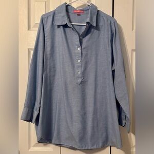 Woman Within Blue Button-Up Tunic Dress Shirt L 18/20